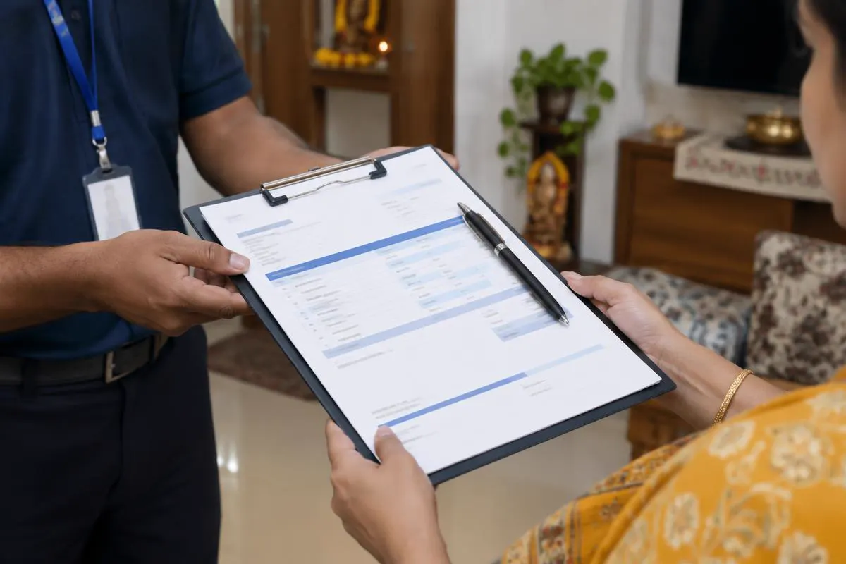 Home service professional handing a written quotation to a homeowner